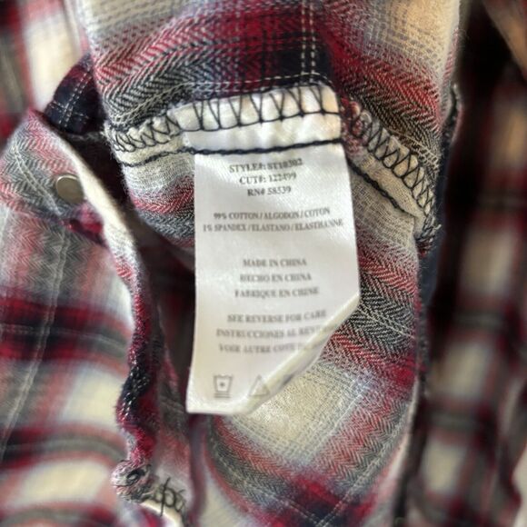 Kut From The Cloth Womens Plaid Button Up Top Maroon Long Sleeve Snaps S… - Picture 4 of 7